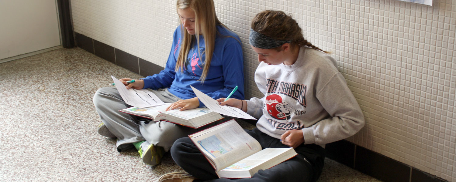 two secondary school students studying two secondary school students studying in the hallways
